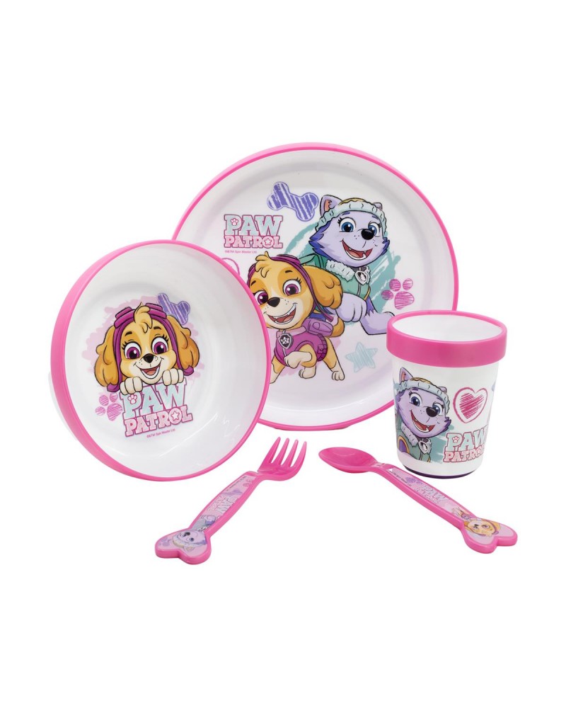 Stor: Paw Patrol -Girl 5 Pcs Non Slip Bicolor Premium Set (Plate Bowl Tumbler 260 Ml  Cutlery) (260ml) (74581)