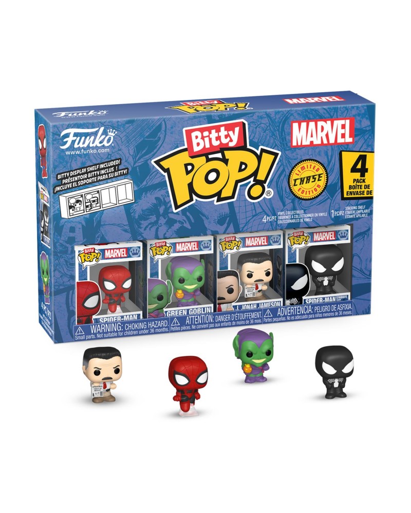 Funko Bitty Pop! 4-Pack: Spider-Man - Spider-Man, Green Goblin, J. Jonah Jameson, Spiderman Symbiote Suit Vinyl Figures