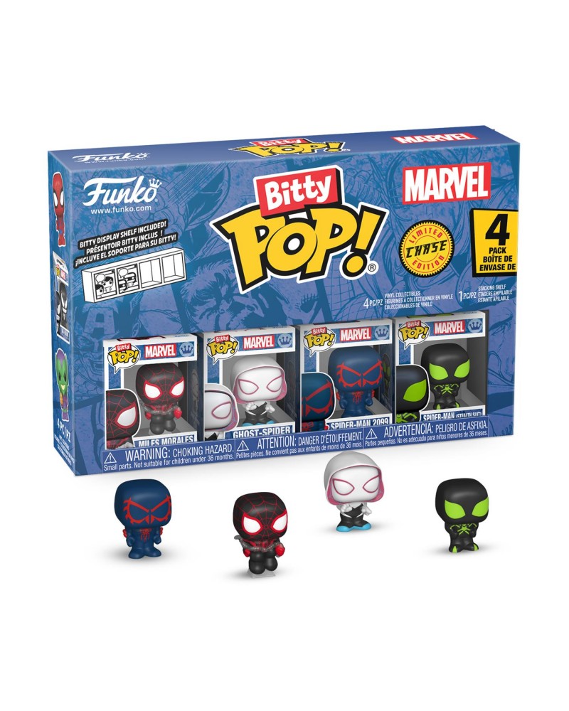 Funko Bitty Pop! 4-Pack: Spider-Man - Miles Morales, Ghost-Spider, Spider-Man 2099, Spider-Man Stealth Suit Vinyl Figures