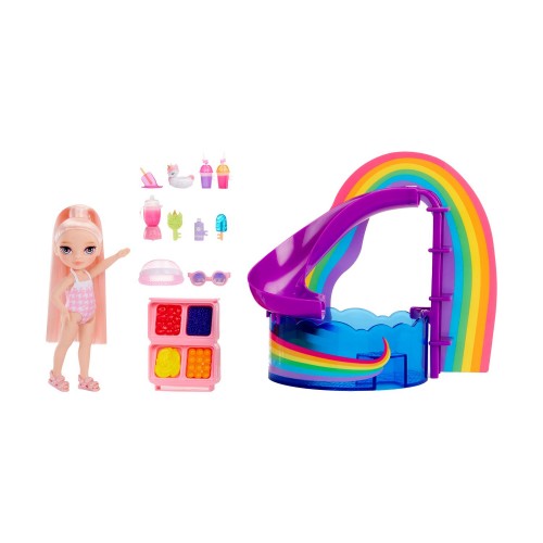 MGA Rainbow High: Littles Pool Day Playset + Small Doll (Pink 5.5”) (522249)