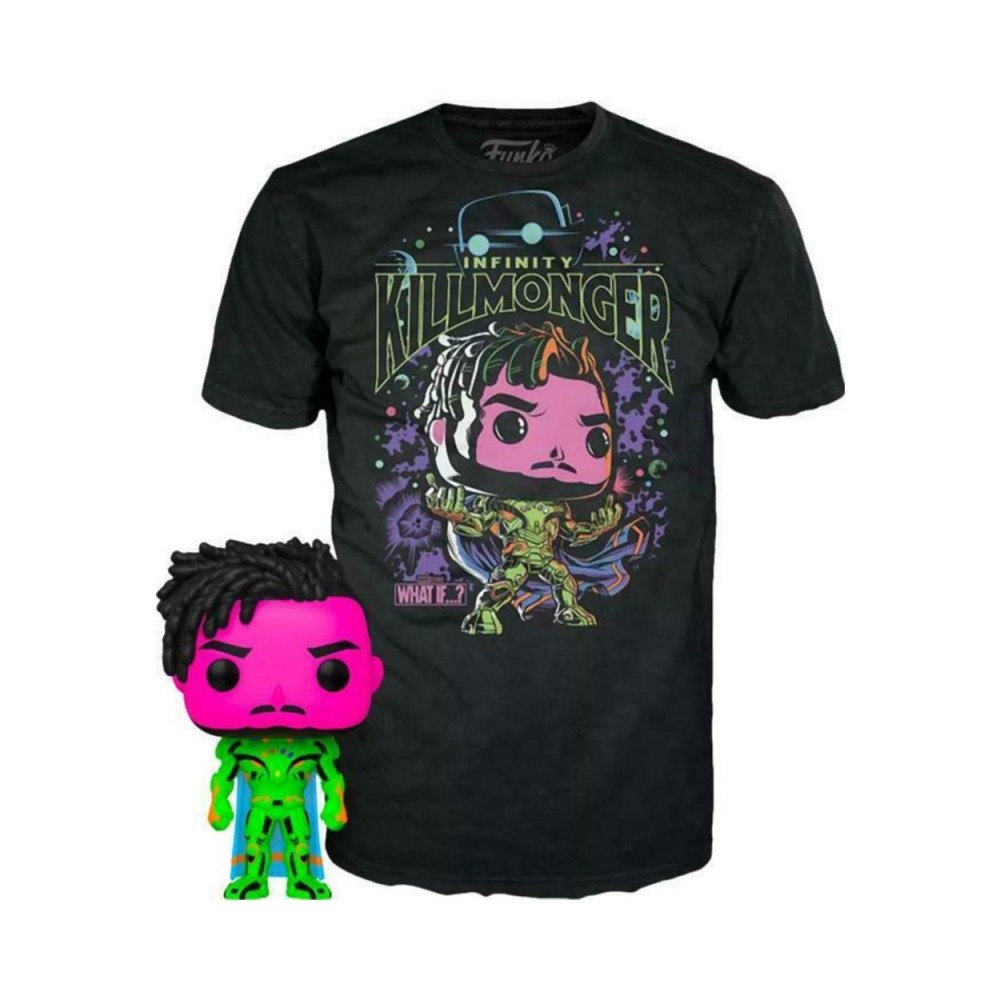 Funko Pop!  Tee (Adult): Marvel What If...? - Infinity Killmonger (Blacklight) (Special Edition) Bobble-Head Vinyl Figure  T-Shirt (S)