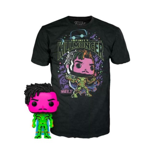 Funko Pop!  Tee (Adult): Marvel What If...? - Infinity Killmonger (Blacklight) (Special Edition) Bobble-Head Vinyl Figure  T-Shirt (S)