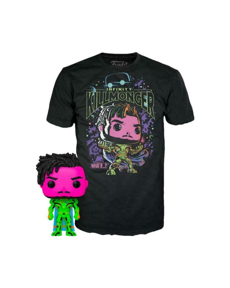 Funko Pop!  Tee (Adult): Marvel What If...? - Infinity Killmonger (Blacklight) (Special Edition) Bobble-Head Vinyl Figure  T-Shirt (M)