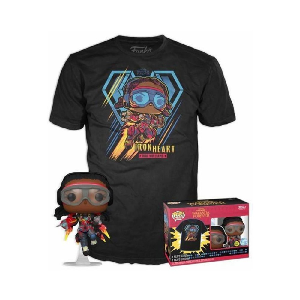 Funko Pop!  Tee (Adult): Marvel Black Panther Wakanda Forever - Iron Heart Riri Williams (Glows in the Dark) Bobble-Head Vinyl Figure and T Shirt (S)