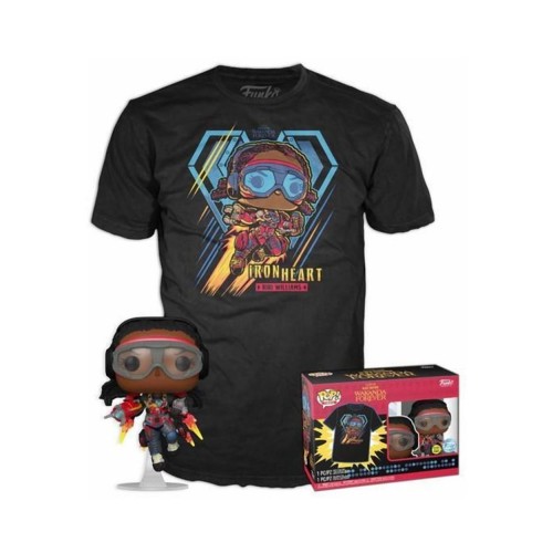 Funko Pop!  Tee (Adult): Marvel Black Panther Wakanda Forever - Iron Heart Riri Williams (Glows in the Dark) Bobble-Head Vinyl Figure and T Shirt (S)