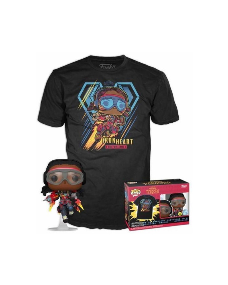 Funko Pop!  Tee (Adult): Marvel Black Panther Wakanda Forever - Iron Heart Riri Williams (Glows in the Dark) Bobble-Head Vinyl Figure and T Shirt (S)