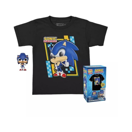 Funko Pocket Pop!  Tee (Child): Sonic (Flocked) Vinyl Figure and T Shirt (XL)