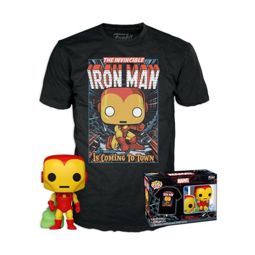 Funko Pop!  Tee (Adult): Marvel - Holiday Iron Man (Glows in the Dark) Vinyl Figure  T-Shirt (L)