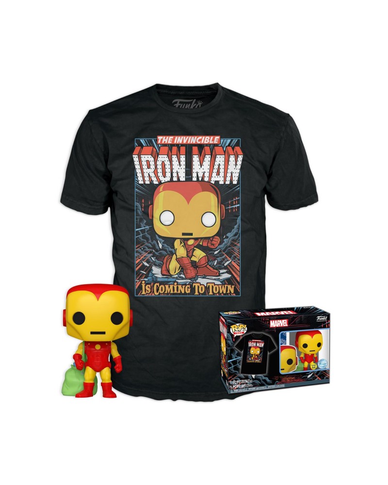 Funko Pop! Tees (Adult): Marvel - Holiday Iron Man (Glows in the Dark) Vinyl Figure  T-Shirt (XL)