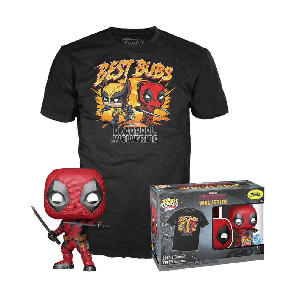 Funko Pop! &amp; Tees (Adult): Deadpool &amp; Wolverine - Deadpool &amp; Wolverine Best Bubs Bobble-Head Vinyl Figure and T-Shirt (XL)