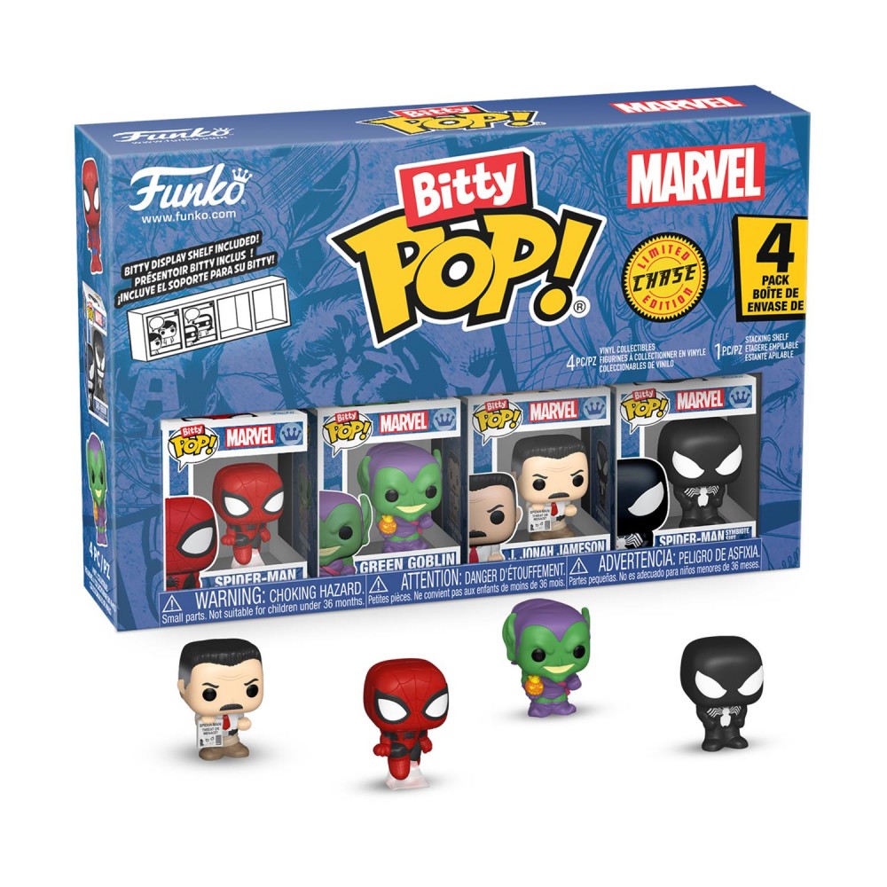 Funko Bitty Pop! 4-Pack: Spider-Man - Spider-Man, Green Goblin, J. Jonah Jameson, Spiderman Symbiote Suit Vinyl Figures