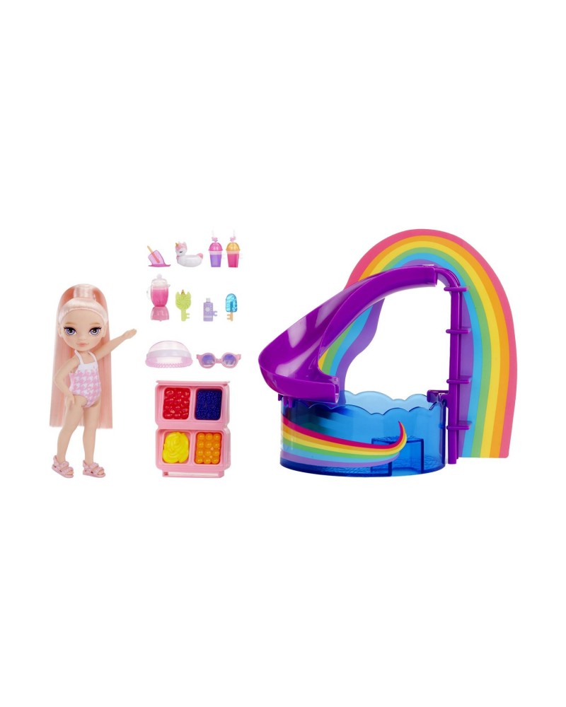 MGA Rainbow High: Littles Pool Day Playset + Small Doll (Pink 5.5”) (522249)