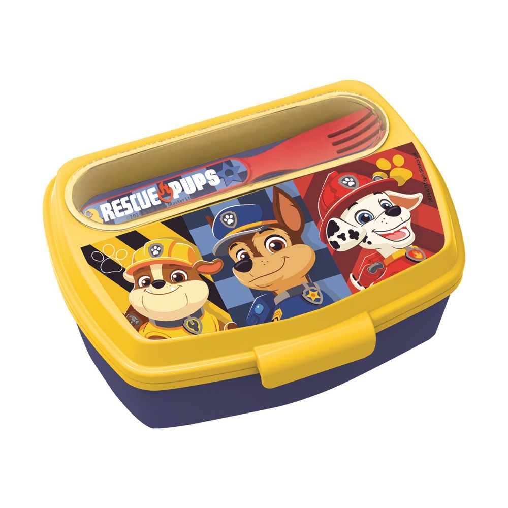 Stor: Paw Patrol Boy Rescue Pups - Funny Sandwich Box With Cutlery (81609)