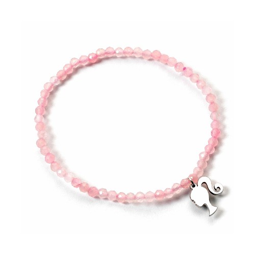 Carat Shop Barbie - Sterling Silver Silhouette Charm &amp; Rose Quartz Bead Bracelet (BMSB0018)