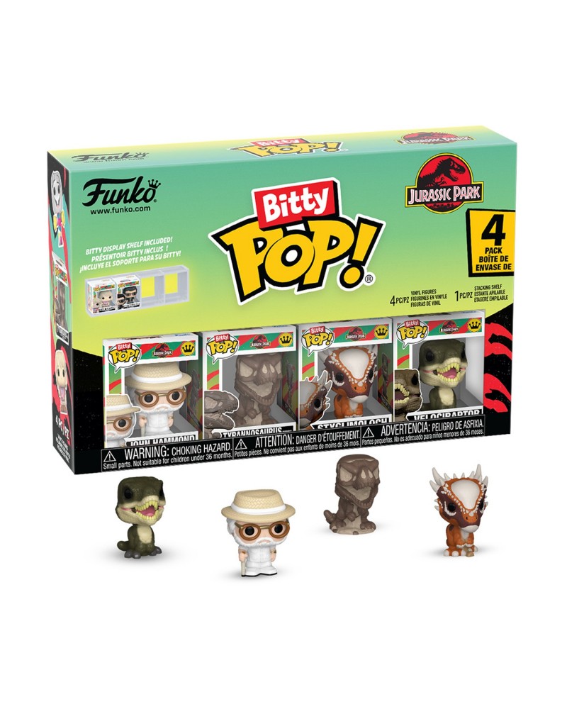 Funko Bitty Pop! 4-Pack: Jurassic Park - John Hammond, Tyrannosaurus, Fossil, Stygimoloch, Velociraptor Vinyl Figures