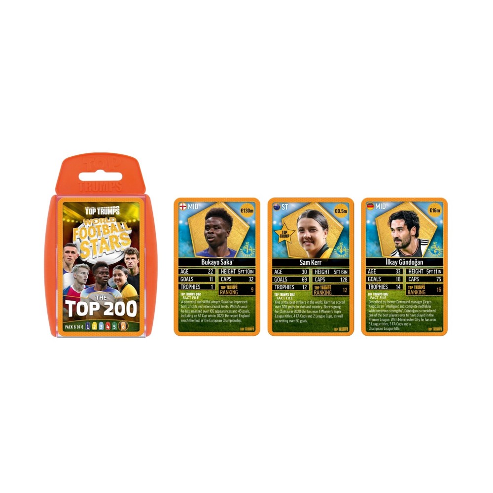 Winning Moves: Top Trumps - World Football Stars 2024 The Top 200 Pack 6 - Card Game (WM04841-EN1)