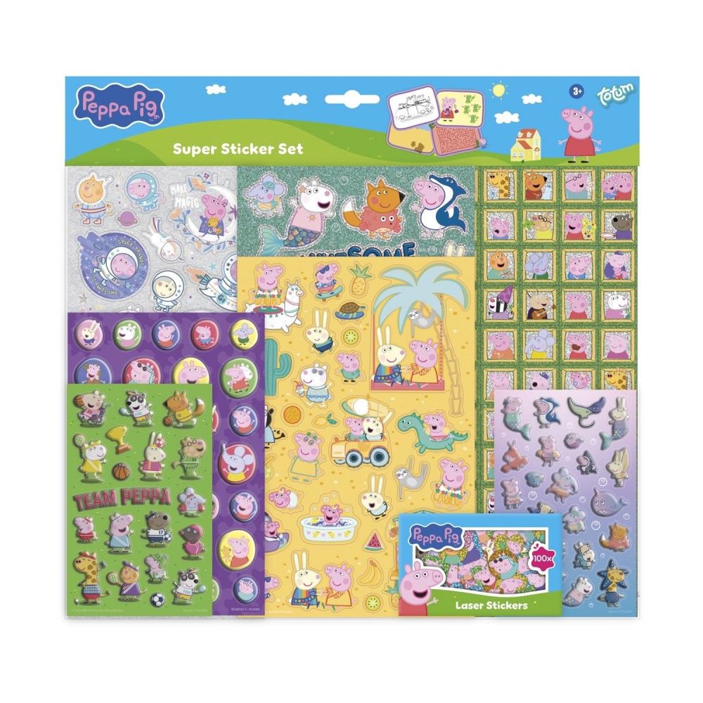 Totum: Peppa Pig - Super Stickerset, 7 Sheets, 100 Lasterstickers (BT360167)
