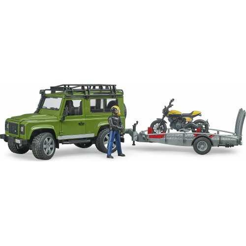 BRUDER Land Rover Defender with trailer, Scrambler Ducati Full Throttle (02589)