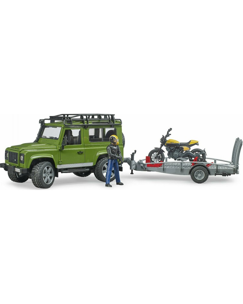 BRUDER Land Rover Defender with trailer, Scrambler Ducati Full Throttle (02589)