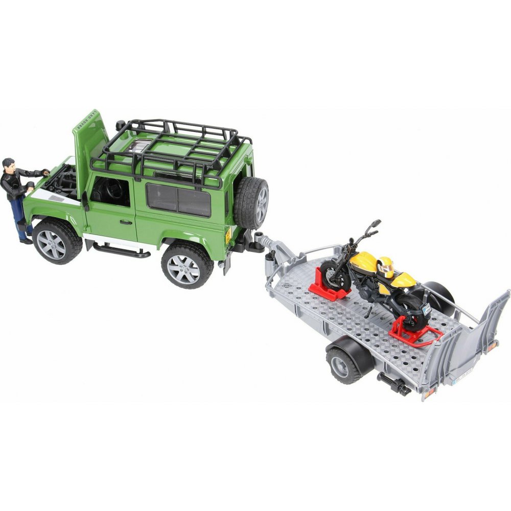 BRUDER Land Rover Defender with trailer, Scrambler Ducati Full Throttle (02589)