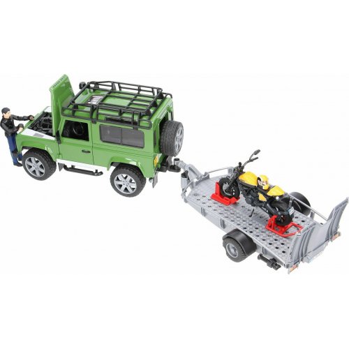 BRUDER Land Rover Defender with trailer, Scrambler Ducati Full Throttle (02589)