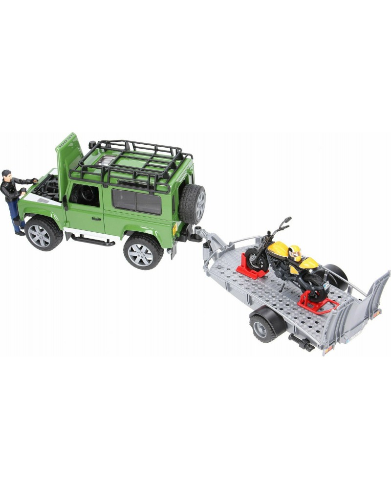 BRUDER Land Rover Defender with trailer, Scrambler Ducati Full Throttle (02589)