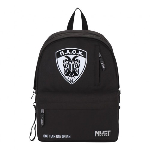 MUST TEAM ΣΑΚΙΔΙΟ ΠΛΑΤΗΣ MONOCHROME CLASSIC 32Χ19Χ42 2 ΚΕΝΤΡΙΚΕΣ ΘΗΚΕΣ ΜΑΥΡH ΜΕ ΓΚΡΙ PAOK (130258)