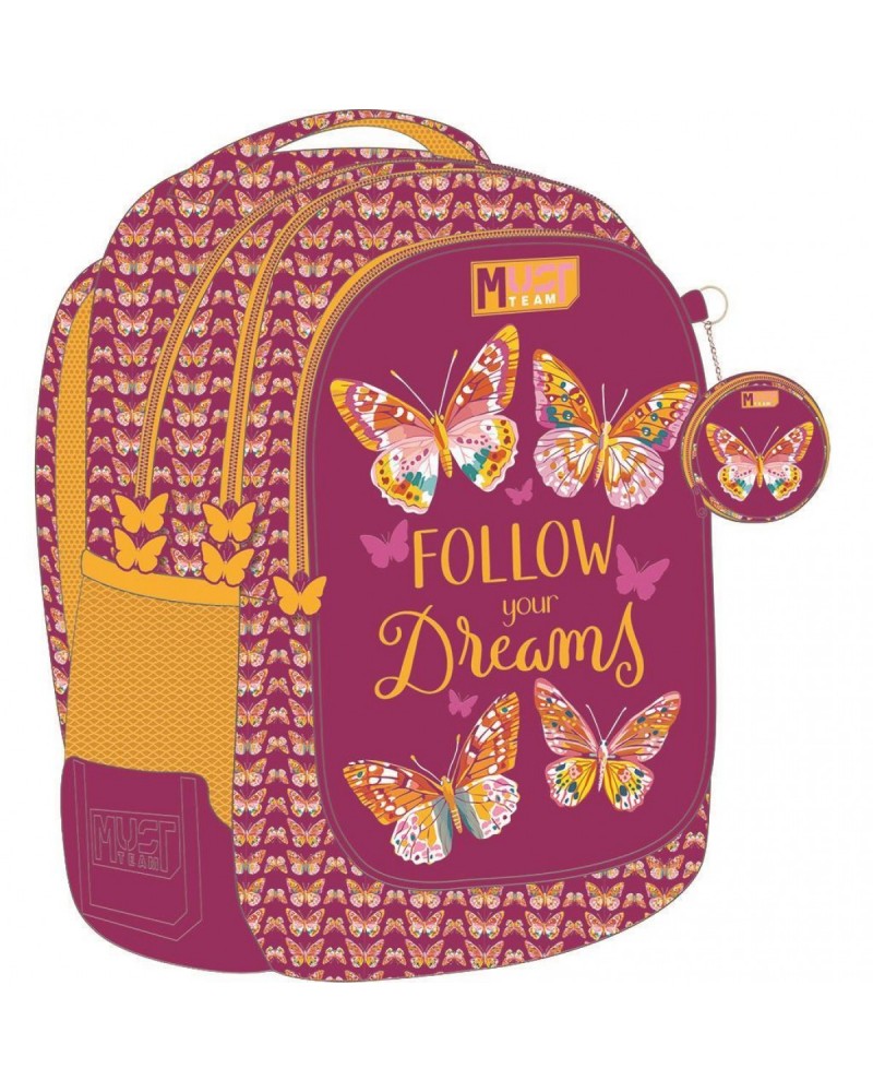 MUST TEAM ΣΑΚΙΔΙΟ ΣΧΟΛΙΚΟ 32Χ18Χ43ΕΚ 3ΘΗΚΕΣ BUTTERFLY FOLLOW YOUR DREAMS (587216)