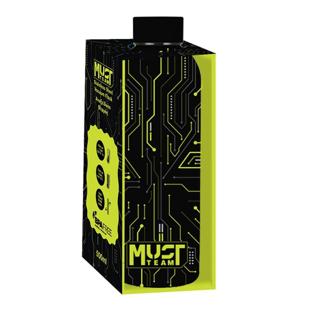 MUST TEAM ΠΑΓΟΥΡΙ ΘΕΡΜΟΣ 500ML ΑΝΟΞΕΙΔΩΤΟ 7,4Χ22,2CM ΜΑΥΡΟ TECH ΠΡΑΣΙΝΟ (587502)