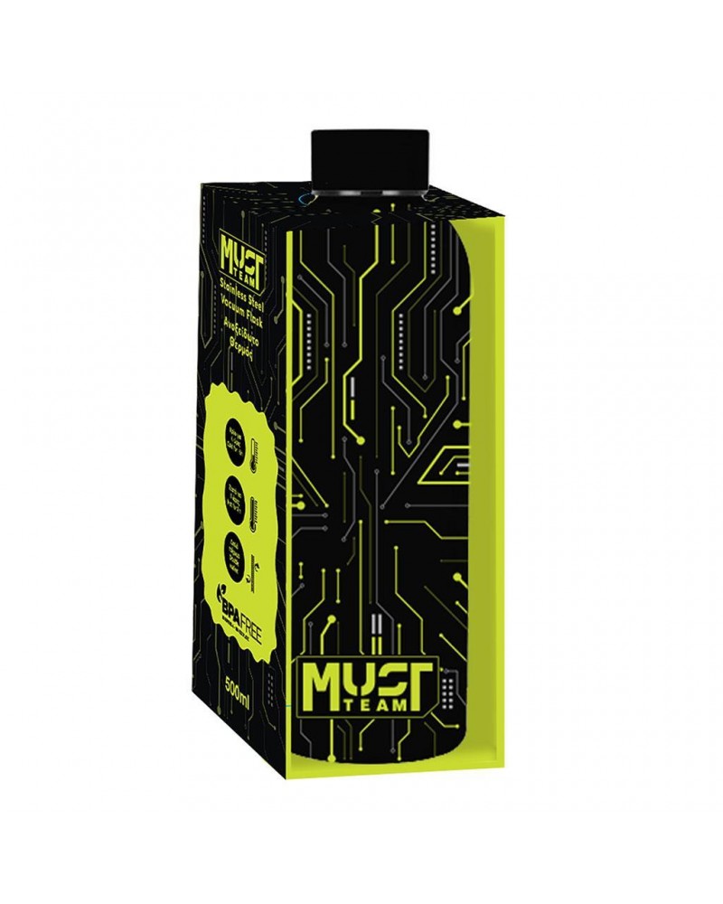 MUST TEAM ΠΑΓΟΥΡΙ ΘΕΡΜΟΣ 500ML ΑΝΟΞΕΙΔΩΤΟ 7,4Χ22,2CM ΜΑΥΡΟ TECH ΠΡΑΣΙΝΟ (587502)
