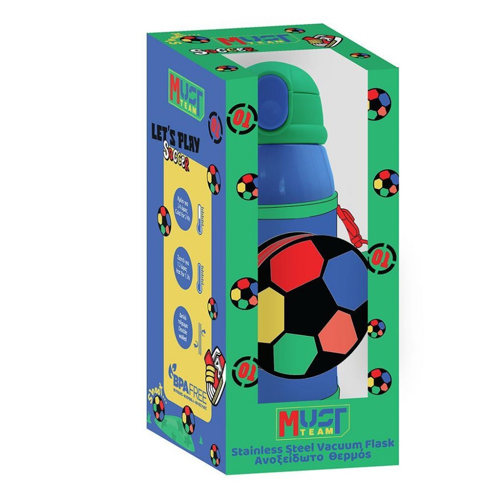 MUST TEAM ΠΟΔΟΣΦΑΙΡΟ ΠΑΓΟΥΡΙ ΑΝΟΞΕΙΔΩΤΟ ΘΕΡΜΟΣ 500ML ΜΕ ΘΗΚΗ & ΚΑΛΑΜΑΚΙ 21,5Χ8,5ΕΚ (587594)
