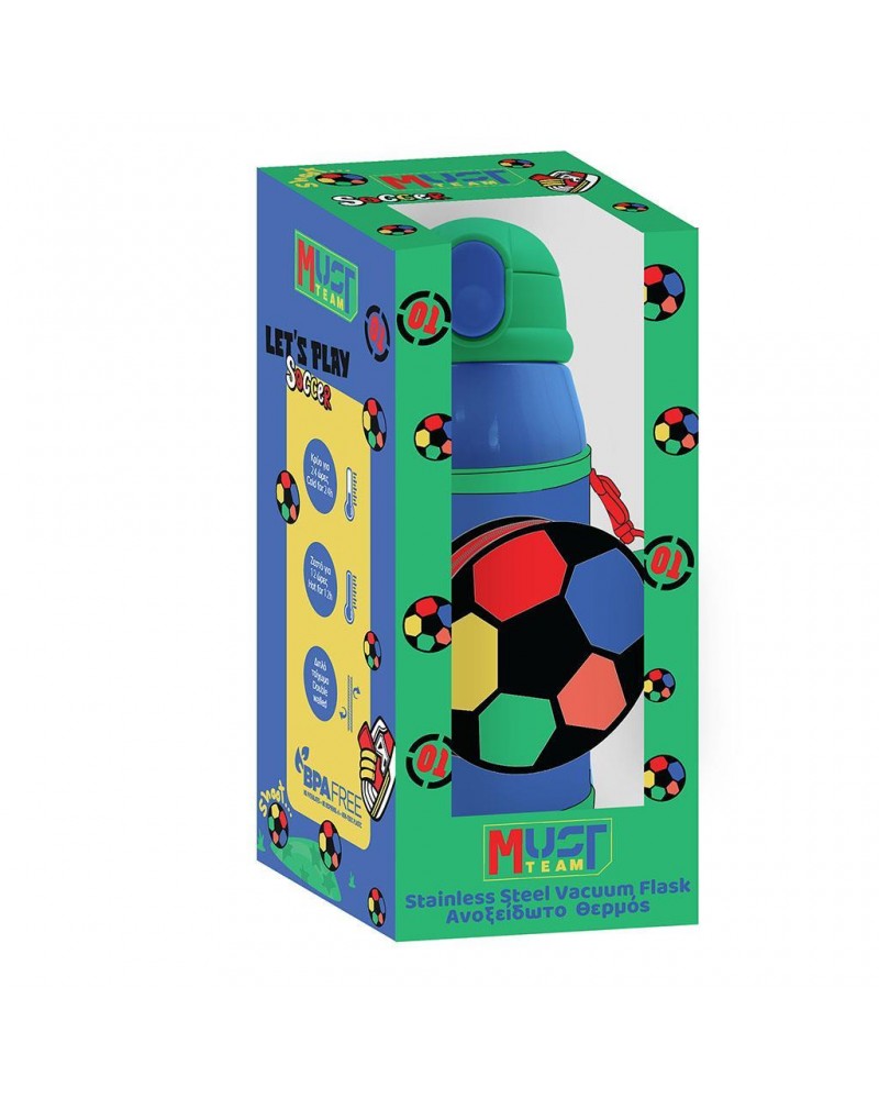 MUST TEAM ΠΟΔΟΣΦΑΙΡΟ ΠΑΓΟΥΡΙ ΑΝΟΞΕΙΔΩΤΟ ΘΕΡΜΟΣ 500ML ΜΕ ΘΗΚΗ & ΚΑΛΑΜΑΚΙ 21,5Χ8,5ΕΚ (587594)